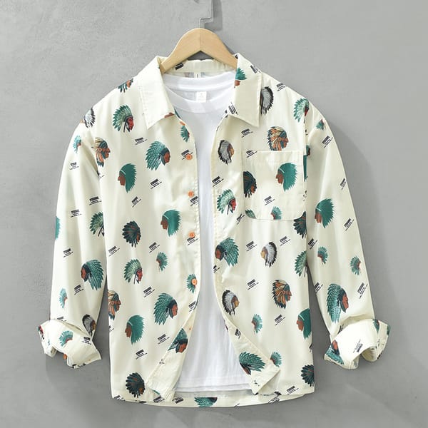 6755 Creative Cartoon Print Retro Men's Shirt Japan Style Fresh Style Streetwear Teens Hip Hop Loose Casual Blouse Soft Cozy Top