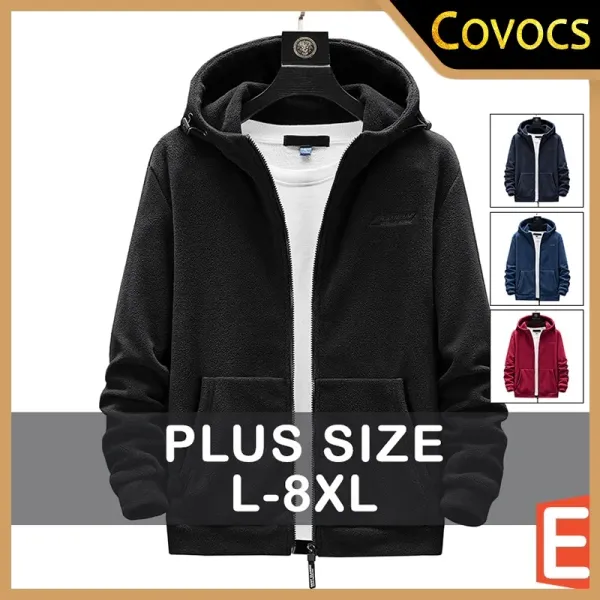 [L-8XL] Hooded jacket Plus size men's Jaket Lelaki autumn leisure outdoor sports pocket zipper jacket oversized jacket