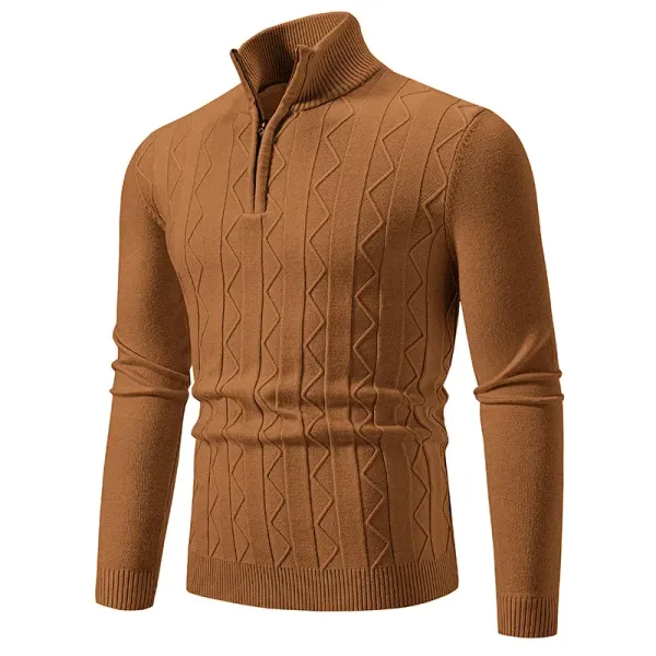 New Men's Half Zipper Sweaters Solid Color Pullover Long Sleeve Knitted Warm Sweater Tops