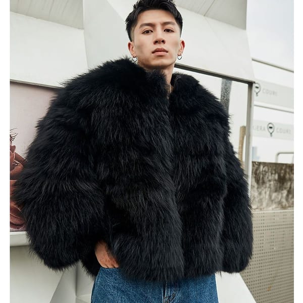 Winter 2024 New Men's Imitation Fox Raccoon Fur Jacket Medium Length  Cotton and Thick Black  Integrated Men Coat A222
