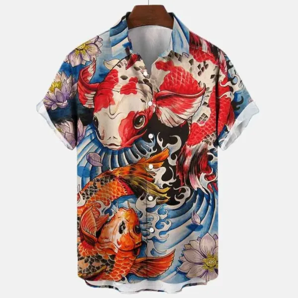 Men's Hawaiian 3D Printed Chinese Dragon Shirt Oversized Short Sleeve Harajuku Shirt Fashion Button Lapel Retro Street Shirt