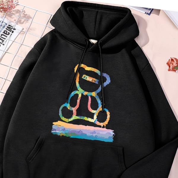 Colorful Sketch Of A Bear Printing Sport Shirts Men'S Fashion Everyday Hoodies Unisex Causal Sportwear Streetwear Fleece Tops