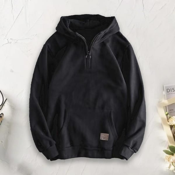 Solid Color Hooded Sweatshirt Men's Thickened Hooded Zipper Hoodie with Big Pocket Elastic Cuff for Autumn Winter Streetwear