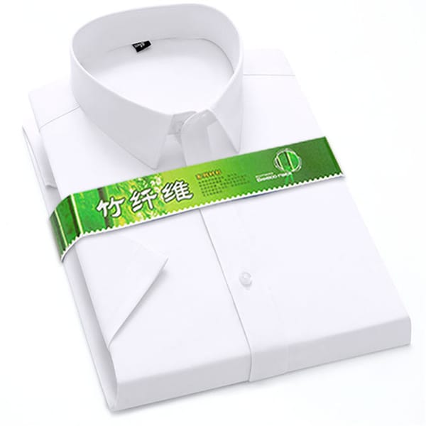 High Quality Elasticity Men's Shirts Luxury Solid Color Summer Covered Button Short Sleeve Business Casual Man Shirt White-blue