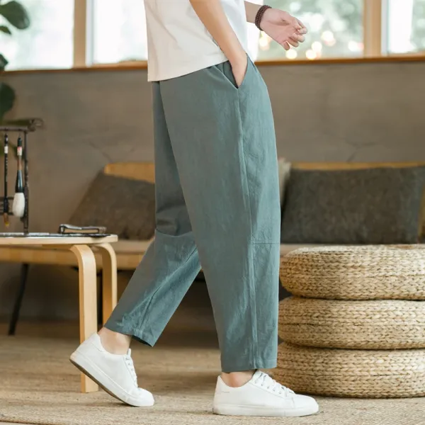 Summer Men's Trousers Cotton Linen Fashion Casual Pants Solid Color Breathable Loose Shorts Straight Pants Streetwear