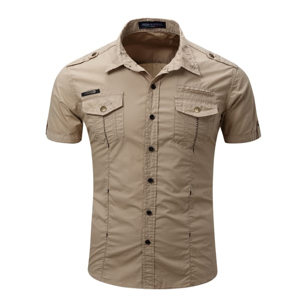 55888 America  Style Men's Short Sleeve  Outdoor Cargo Shirts Premium Cotton Casual Loose Pockets Blouses Tops Male