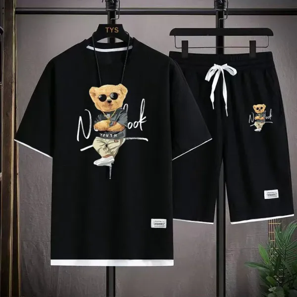 2024 Summer men's sportswear set Japanese fashion Harajuku Sportswear men's casual short-sleeved T-shirt + shorts 2-piece set