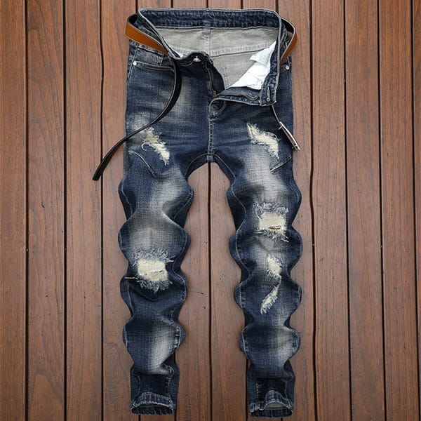 Men's Ripped Denim Jeans Mid-Waist Slim Stretch Hip Hop Pants High Street Fashion Motorcycle Style Men's Casual Clothing