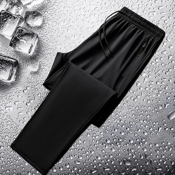 Solid Color Pants Regular Fit Men Pants Men's Quick-drying Ice Silk Sport Pants with Wide Leg Side Pockets for Gym Training