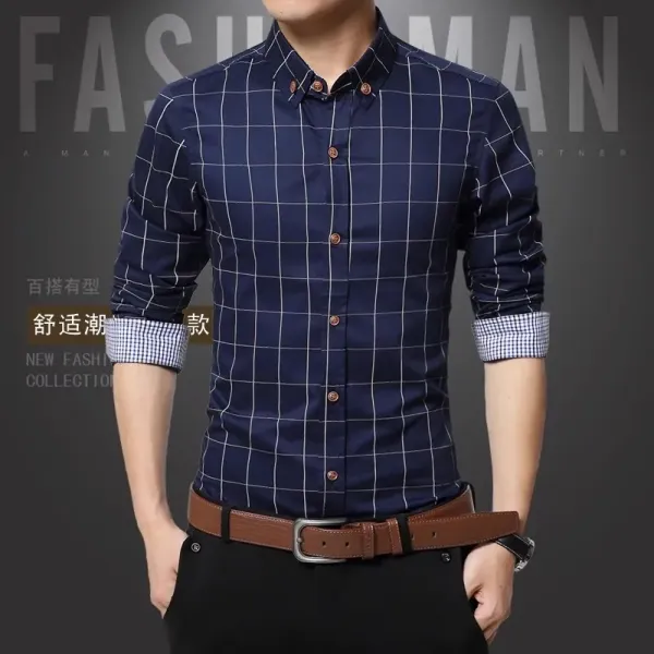 2023 Spring Men's Plaid Cotton Dress Shirts Male High Quality Long Sleeve Slim Fit Business Casual Shirt Plus Size 5XL