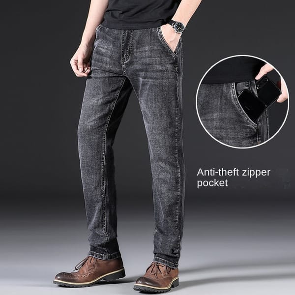 Spring Summer Thin Mens Pants Straight Loose Stretch Jeans Men's Clothing Korean Fashion Casual Cotton Denim Slim Fit Gray Blue