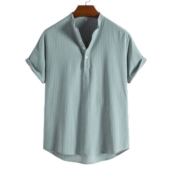 Men's Casual Blouse Cotton Linen Shirt Loose Tops Short Sleeve Tee Shirt Button Yellow Shirt Casual Handsome Shirts For Man