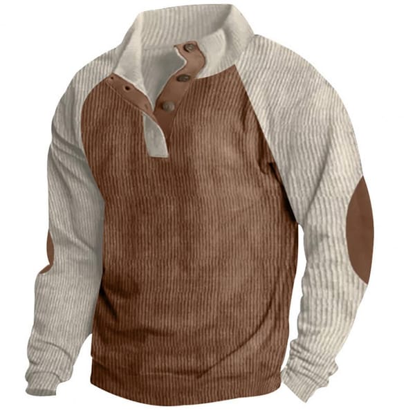 Contrast Color Pullover Top Men's Fall Winter Sweatshirt with Half Button Stand Collar Raglan Sleeve Loose Fit Casual Sports