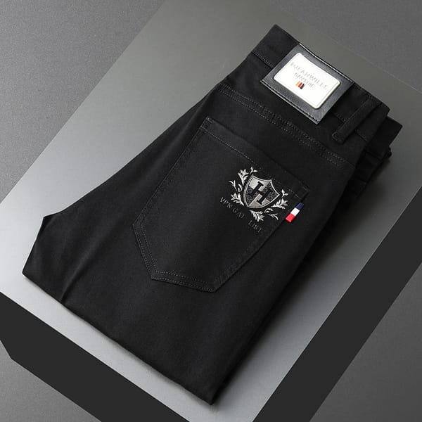 Summer trend fashion new three defence fabric light luxury high-end stretch white men's casual trousers Slim thin straight jeans