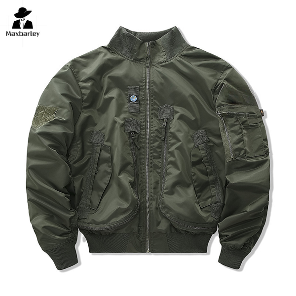 Men's Jacket 2024 Spring and Autumn New Solid Color Multi-Pocket Outdoor Adventure Standing Collar Jacket Men's Camouflage Tops
