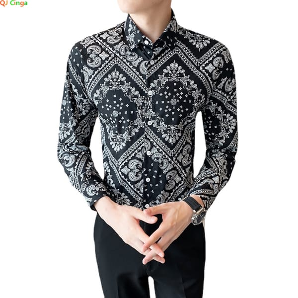 2022 Autumn New Men's Cotton Shirt Fashion Casual Printing Long Sleeve Flower Shirts Male Brand Plus Size 3XL 4XL 5XL
