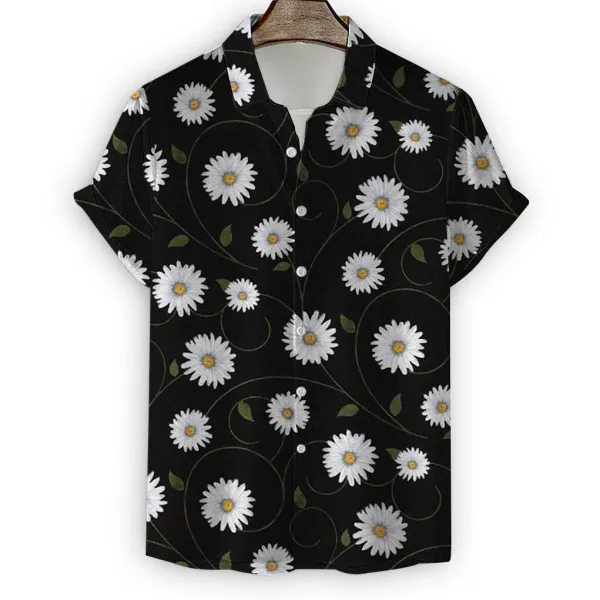 Hawaii Shirt For Men 3D Daisy Print Shirts Summer Fashion Short Sleeve Tee Chrysanthemum Pattern Blouse Oversized Men's Clothing