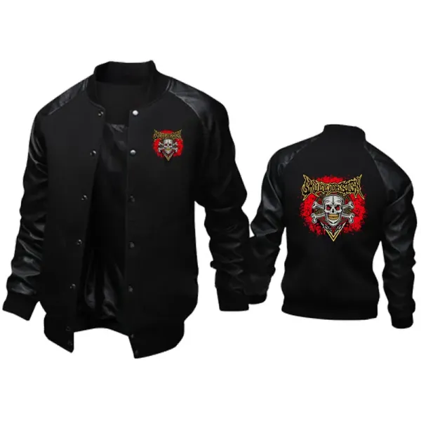 2023New Trend men's motorcycle jacket Autumn Skull Print Logo High quality leather men's jacket casual sports baseball jacket