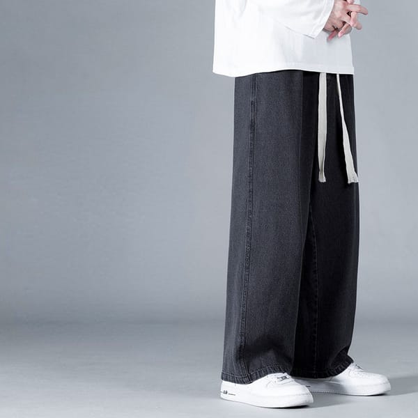 Elastic Waist Jeans Men's Summer Thin Pants Loose All-match Trend High Street Wide Leg Mopping Long Pants Sweatpants