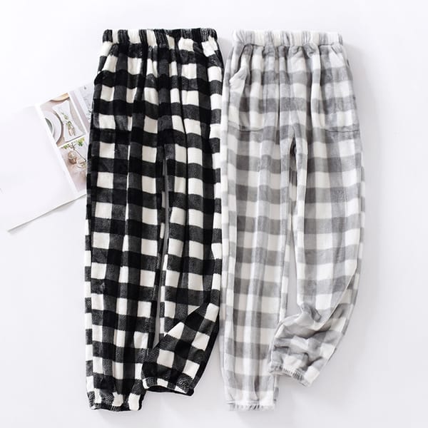 Flannel Plaid Pants Men's Plush Bottoms winter warm Home Wear loose Sleepwear Casual Pajamas Comfort Trousers pantalones