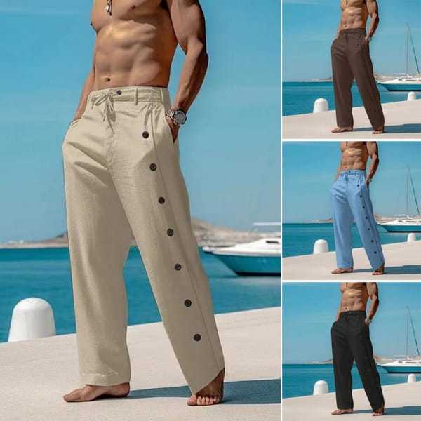 Men Drawstring Waist Pants Quick-drying Men's Pants with Side Pockets Drawstring Elastic Waist for Gym Training Beach Activities