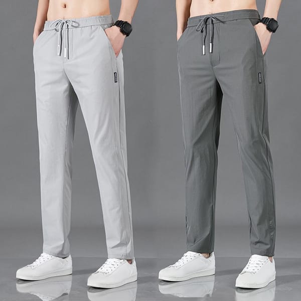 Ice Silk Men'S Pants 2024 Summer New Solid Color Thin Business Casual Pants Outdoor Elastic Breathable Straight Leg Sweatpants