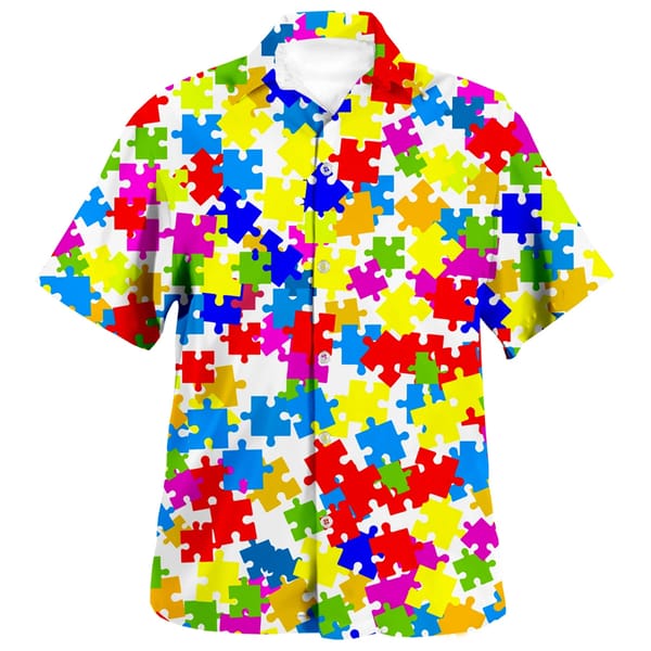Puzzle Pattern Hawaiian Shirts Funny 3d Print Shirts Men Fashion Blouses Casual Beach Camisas Summer Men's Vocation Lapel Shirt