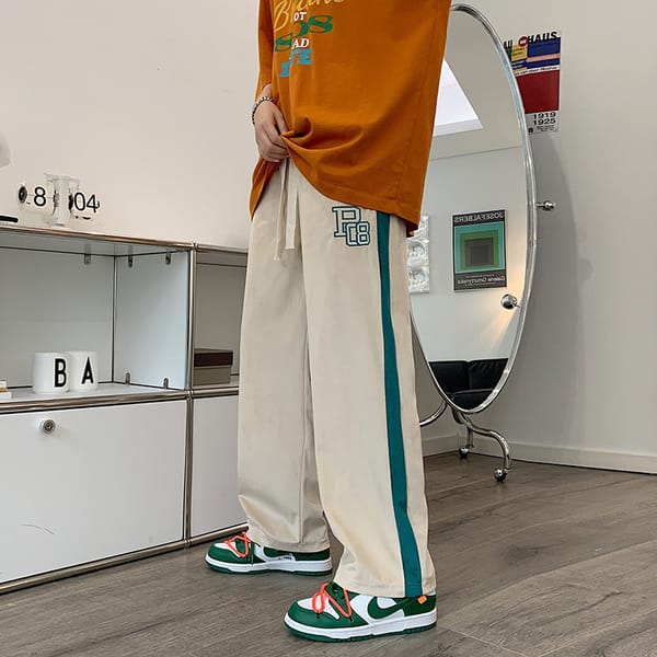 Pants Men's Spring Korean Fashion Leisure Sports Port Style INS Student Versatile Drawstring Straight Tube Floor Dragging Pants