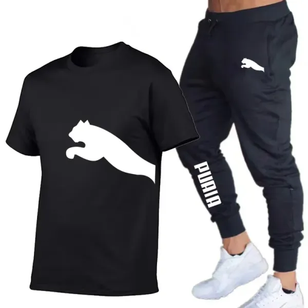 Men's casual sports T-shirt, two-piece set, short sleeved T-shirt and pants, summer novelty, 2024