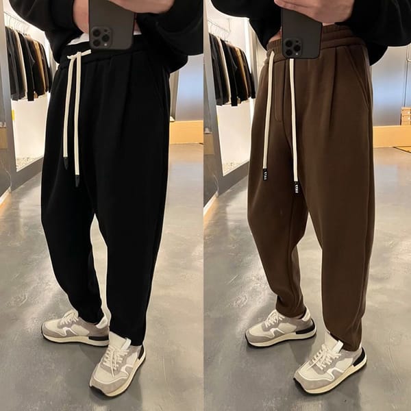 Autumn Winter Men's Fleece Pants Loose Joggers Fashion Streetwear Casual Harem Pants Drawstring Outdoor Warm Comfort Trousers