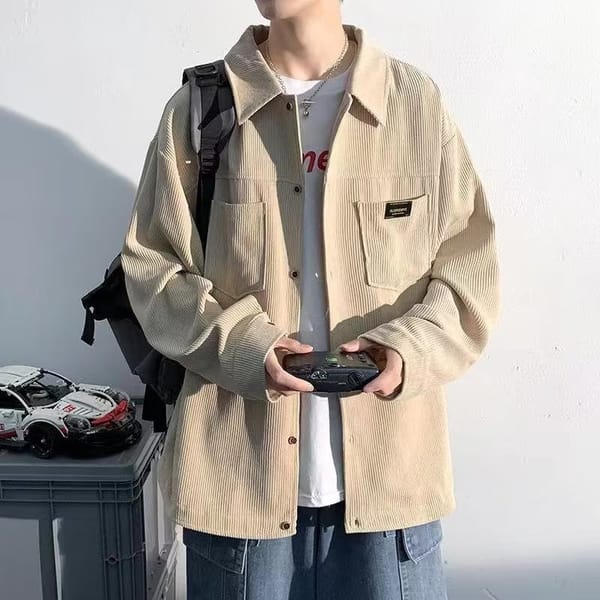 Men's Spring Autumn Corduroy Shirt Fashion Ruffian Handsome Long Sleeved Shirts For Men Jacket Coat