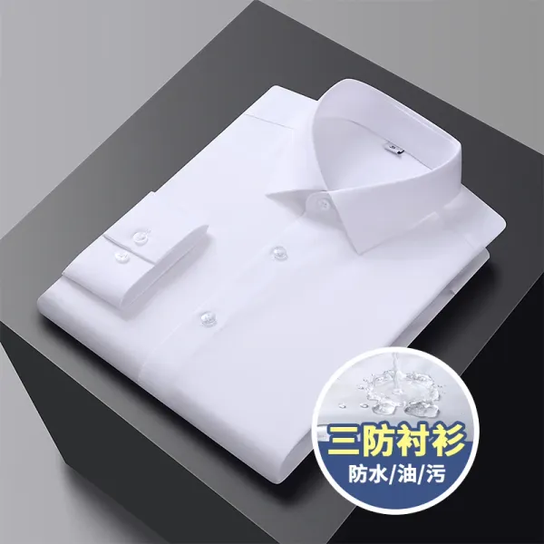 New Bamboo Fiber Men Formal Shirt Long-Sleeved Dress Solid Color Anti-Wrinkle Easy Care Business Social Workwear Men's Clothing