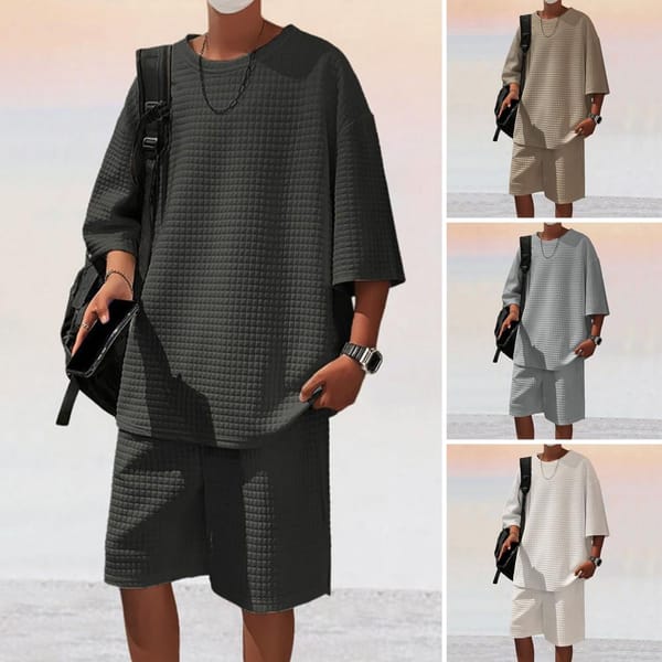 T-shirt Shorts Set Casual Sports Suit Men's Summer Sport Outfit Set O-neck Short Sleeve T-shirt Wide Leg Shorts with Pockets