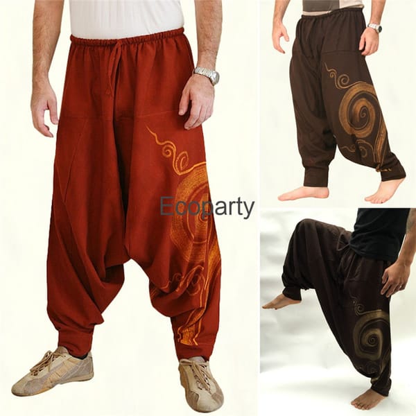 2023 Men's Retro Casual Elastic Waist Baggy Trousers Hippie Yoga Harem Pants Men Long Harem Pants Gypsy Boho Loose Pants Male
