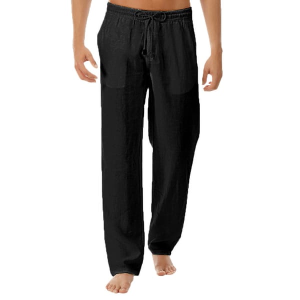 New Men's Fashion Breathable Loose Fit Drawstring Trousers Long Pants Solid Simple Low Rise Straight Leg Wide Pocket Male Pants