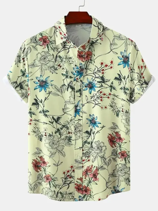 Men's Elegant Floral Print Short Sleeve Shirt, Stylish Slim Fit Casual Button-Up Design, Versatile For Vacation Or Everyday Wear