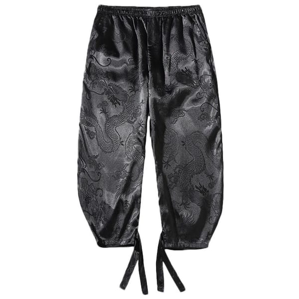Ice Silk Cropped Trousers with Legs Men's Summer Thin Quick-drying Casual Pants Embroidered Chinese Style Loose Harem Pants