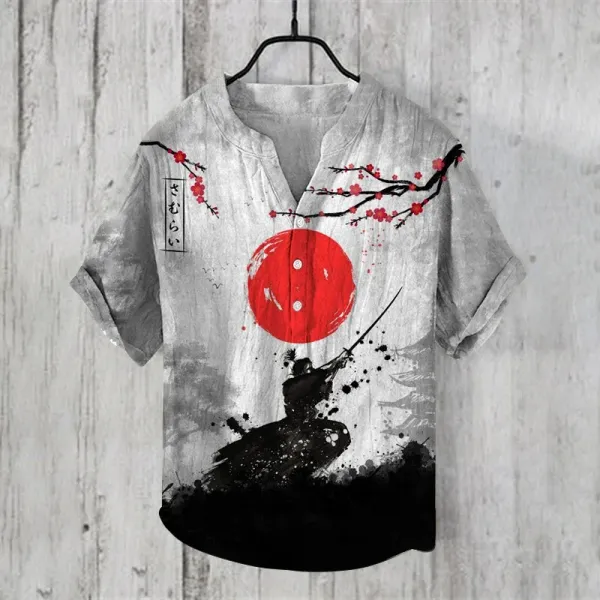 New Men's casual short Sleeve T-Shirt Japanese-style summer T-Shirt short Sleeve  Shirt mans v-neck Henley Shirt