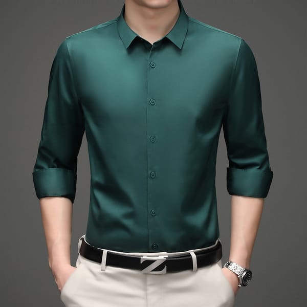 Business casual party social shirt men's long sleeve slim fit anti-wrinkle no-iron stretch color fashion trend men's clothing