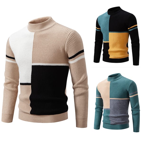 Autumn and Winter New Men's Fashion Color Matching Sheep Wool Sweater Sweater Comfortable High Neck Long Sleeve Pullover