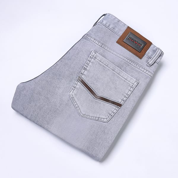 2024 Spring New Light Gray Jeans Men's Simplicity Slim Fit Skinny Light Luxury Fashion Elastic All-Matching Casual Trousers