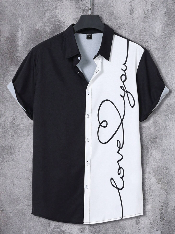 2024 summer Men's Shirt 3d Print Color Block Casual Short Sleeve Shirt Daily Wear Fashion Top Loose Men Clothing simple design