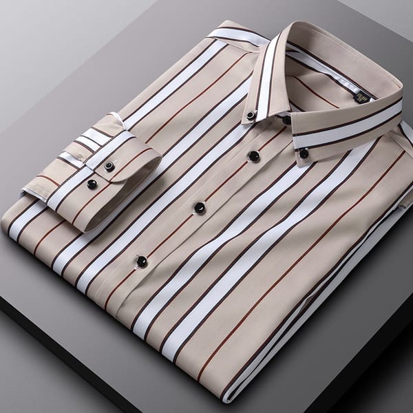 Men's business striped elastic slim fashionable casual comfortable handsome long-sleeved shirt classic basic formal wear