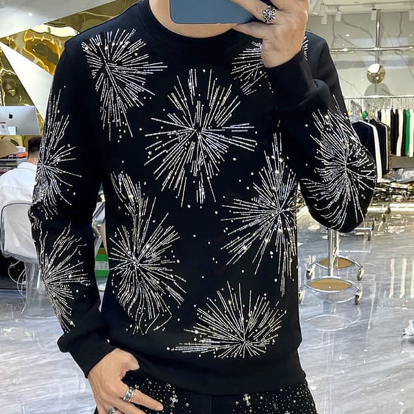 Men's Diamond Long Sleeve Pullover Casual T Shirt Men Streetwear Hip Hop Punk Gothic Tshirt Stage Tees Shirt Fall Long Sleeve