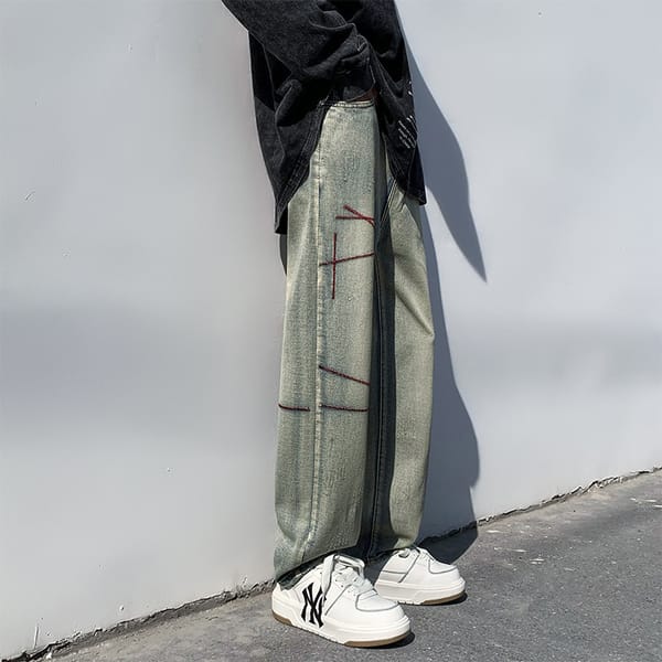 Denim Pants Men's Spring Korean Fashion Loose Straight Leg Hong Kong Style INS Personalized Handsome Casual Wide Leg Pants