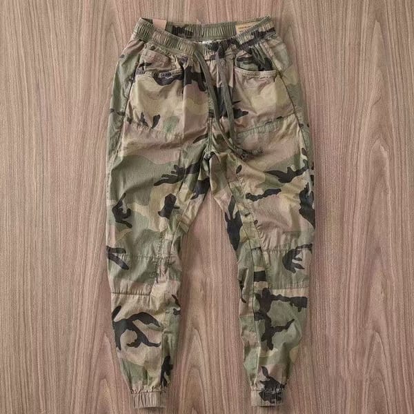 Cargo Trousers Summer New Men's Patchwork Elastic Drawstring Bright Line Decoration Loose Casual Work Wear Camouflage Pants