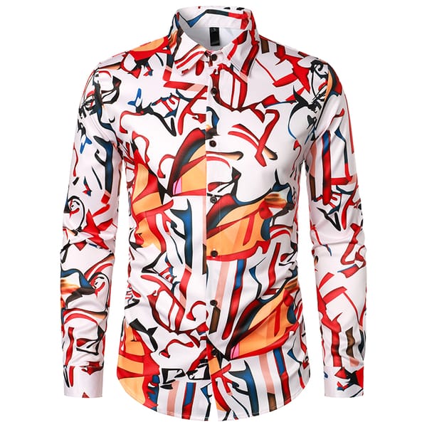 2023 New Men's Fashion Casual Printed Long-sleeved Shirt Trend Men's Breathable Shirt
