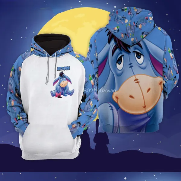 2024 Disney Eeyore Hoodie 3D Printed Sweatshirt Fashion Street Casual Men's and Women's Children's Sports Pullover Hoodie