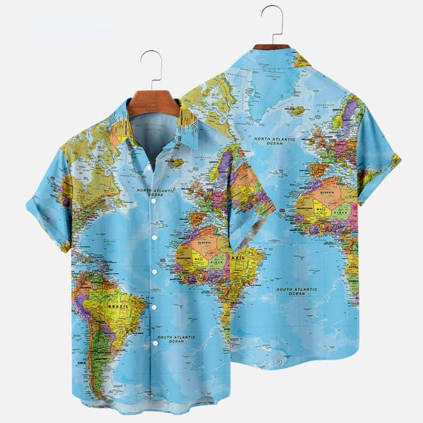 Summer Beach Camisa Trip Blouse Casual Hawaiian Shirts Map 3d Print Shirt Men's Women's Shirts Men's Casual Vocation Lapel Shirt