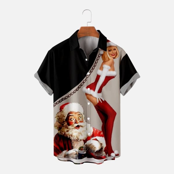 Men's And Women's Short Sleeved Christmas Shirt, Button Top, High-quality Christmas Street Clothing, Large Casual Top, 2023
